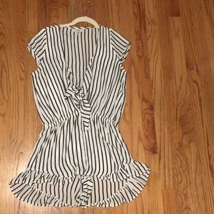 Ruffle Trim Stripe Tie Front Romper